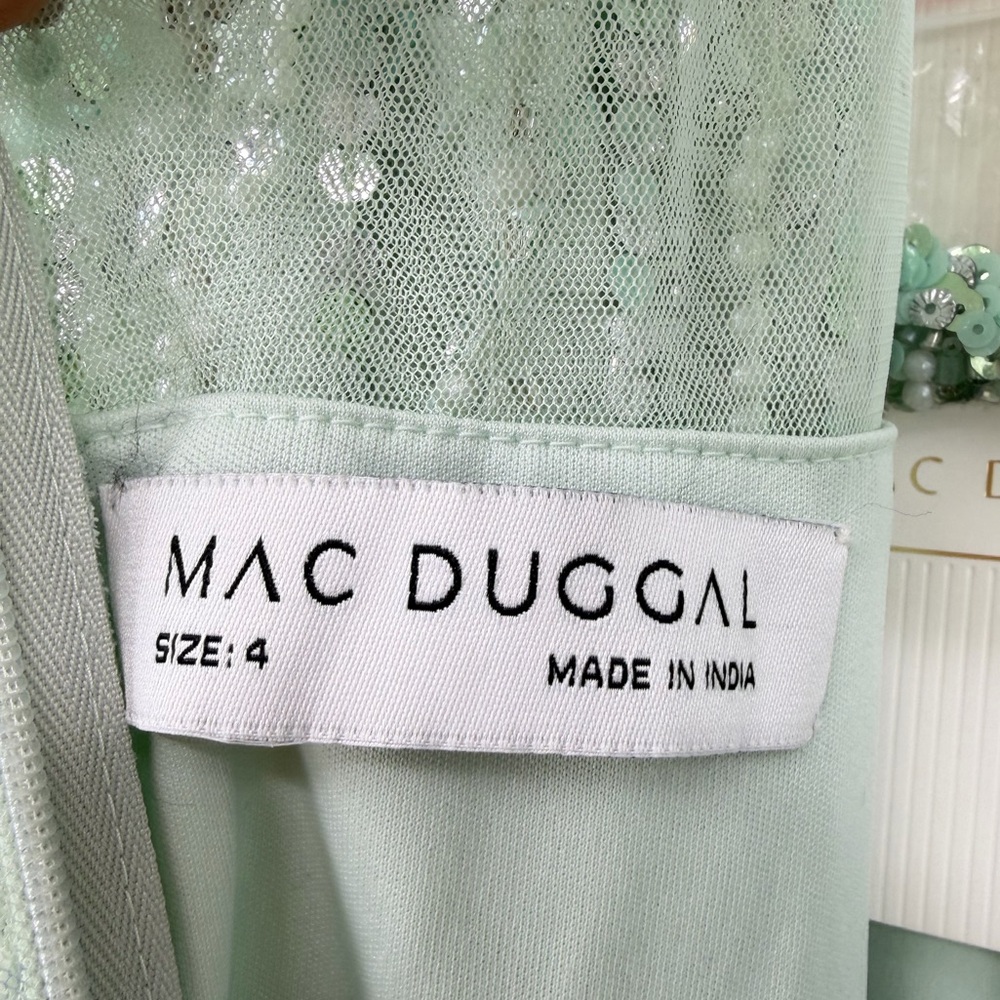 Mac Duggal NWT Sequined Flounce Sleeve Midi Dress Sage Green Size 4 - Picture 10 of 16